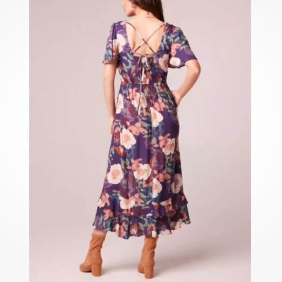 New NWT Band Of The Free Thea Floral Midi Boho Dress Purple Ivory Women’s Medium - Picture 12 of 14